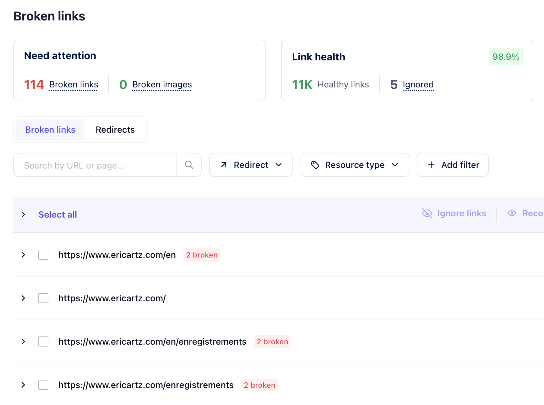 Broken links & images monitoring