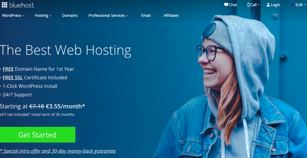 Page d'accueil de Bluehost Web Hosting