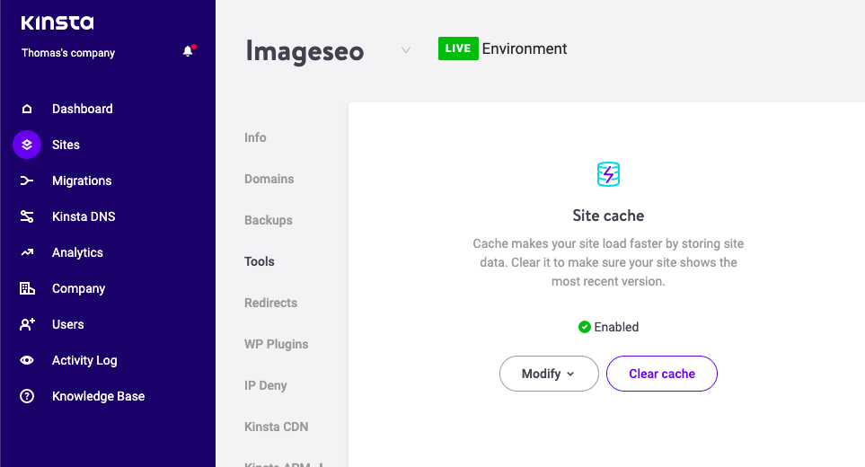 Kinsta cache system