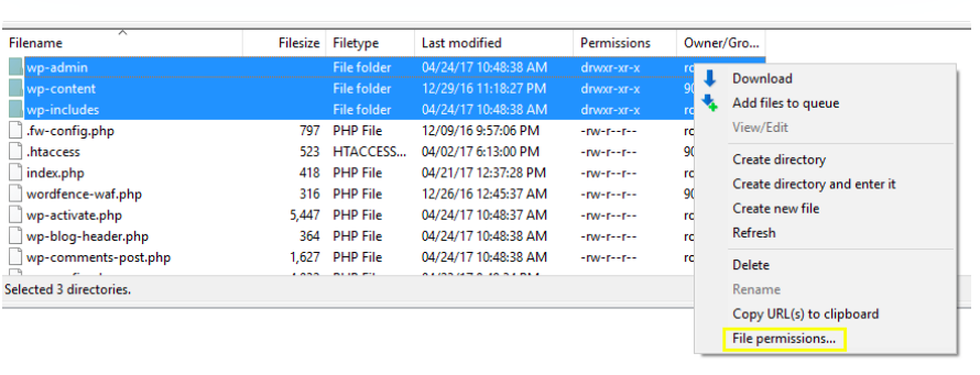 File permissions WordPress