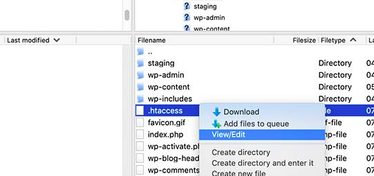 editing the .htaccess file