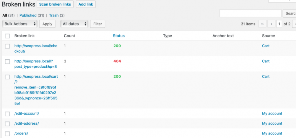 SEOPress Broken Link Checker