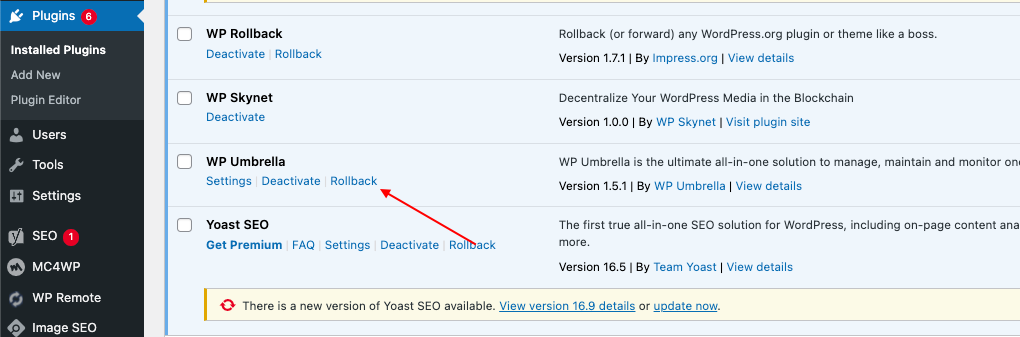 WP Rollback – Plugin WordPress