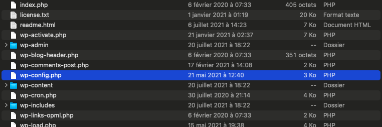 Emplacement du fichier WP-config.php