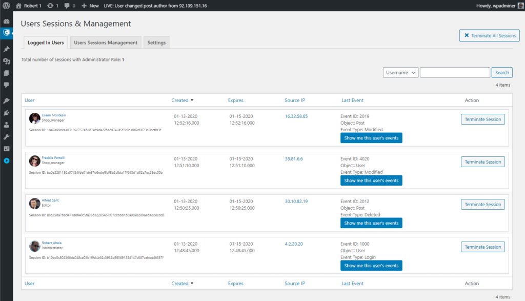 Users Accounts Activity on WordPress