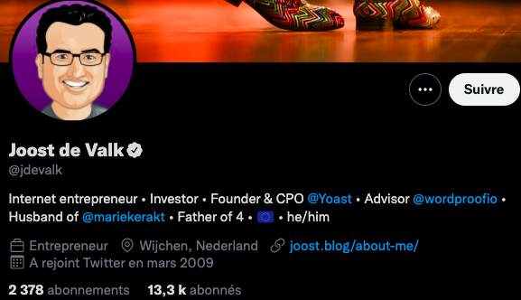 Profil Twitter de Joost de Valk