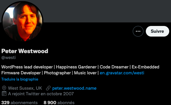 Peter Westwoods Twitter-Profil