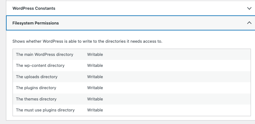 Permissions du système de fichiers de Wordpress