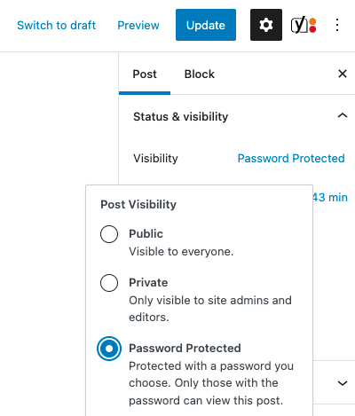 password protected page in WordPress