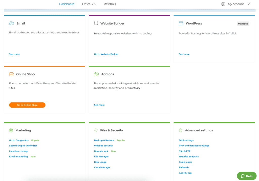 one.com dashboard