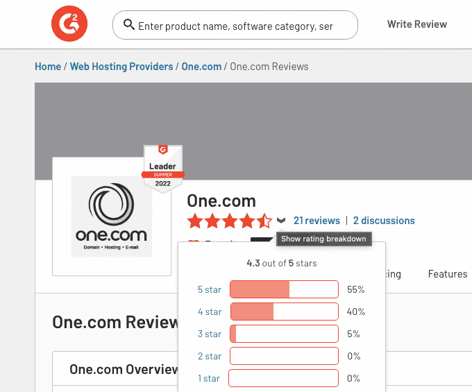 one.com reviews on G2