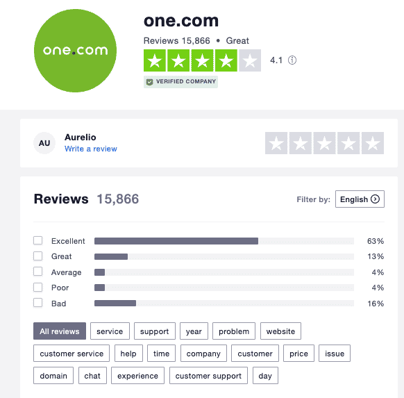 one.com reviews on Trustpilot