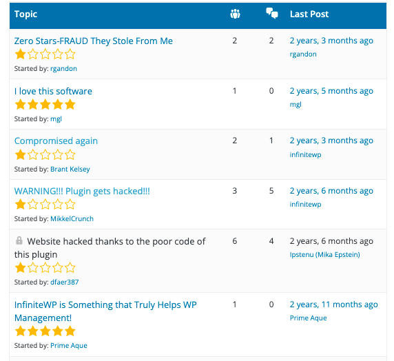 InfiniteWP reviews on WordPress