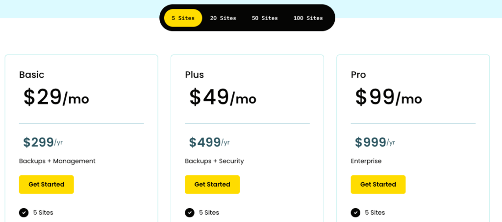 WP Remote pricing page