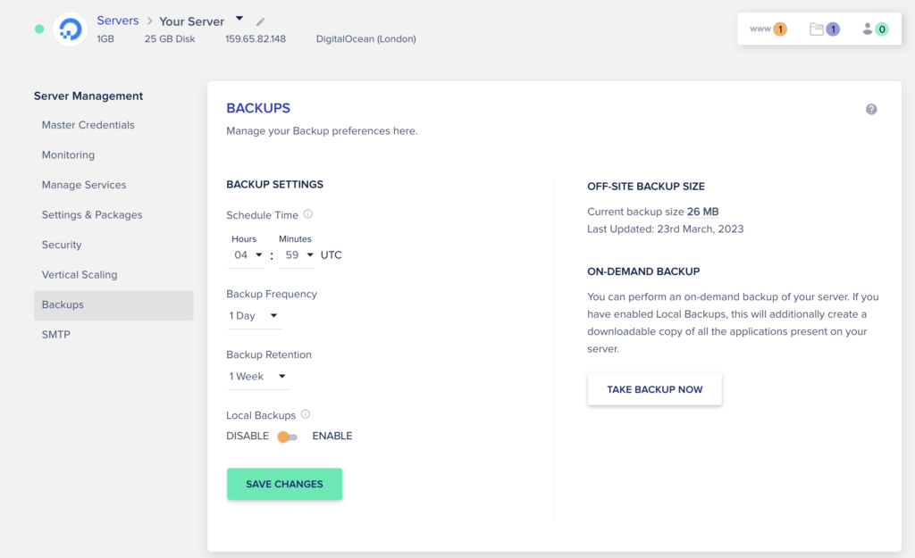 Cloudways backup