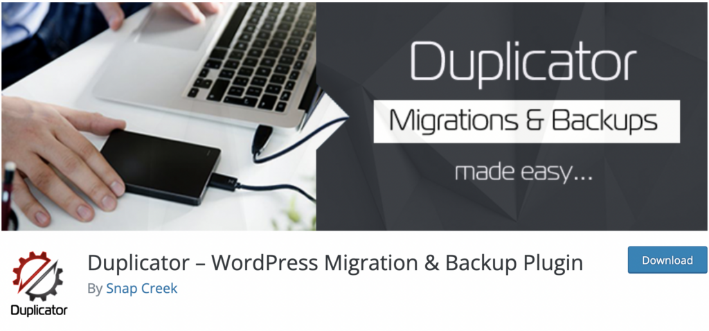 Page d'accueil de Duplicator WordPress