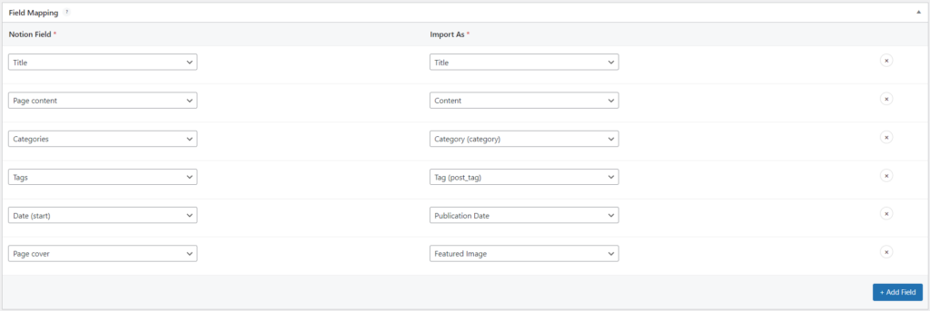 field mapping notion wordpress