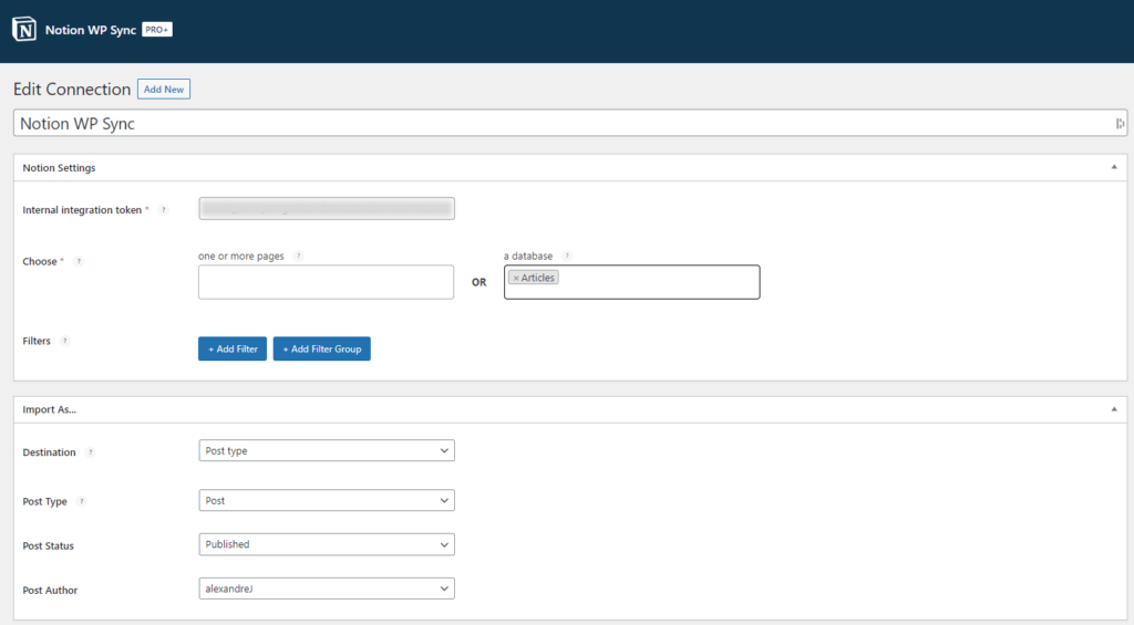 Notion WP Sync dashboard