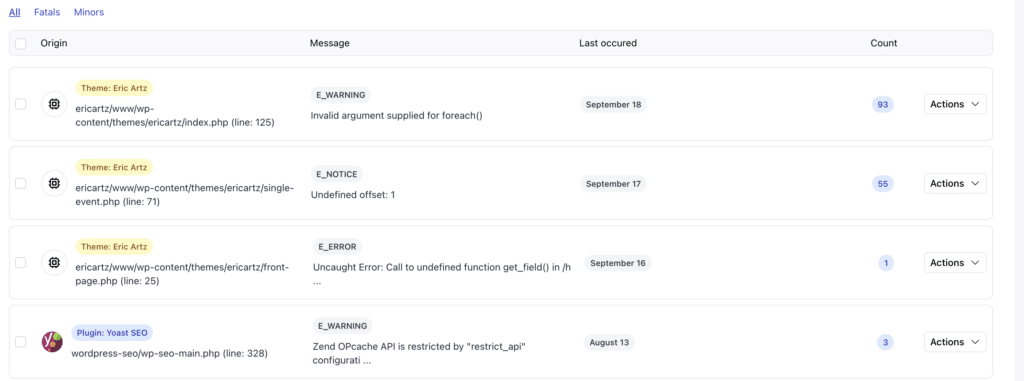 PHP errors monitoring