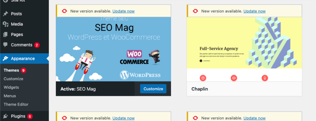 WordPress Appearance - updating theme