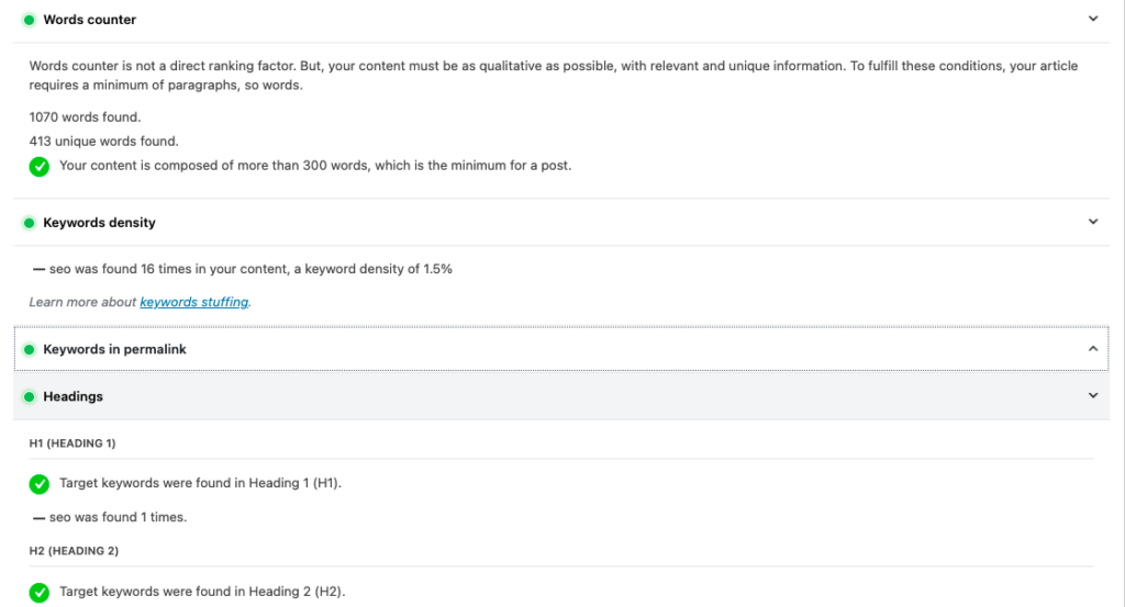 word counter and keywords density SEOPress