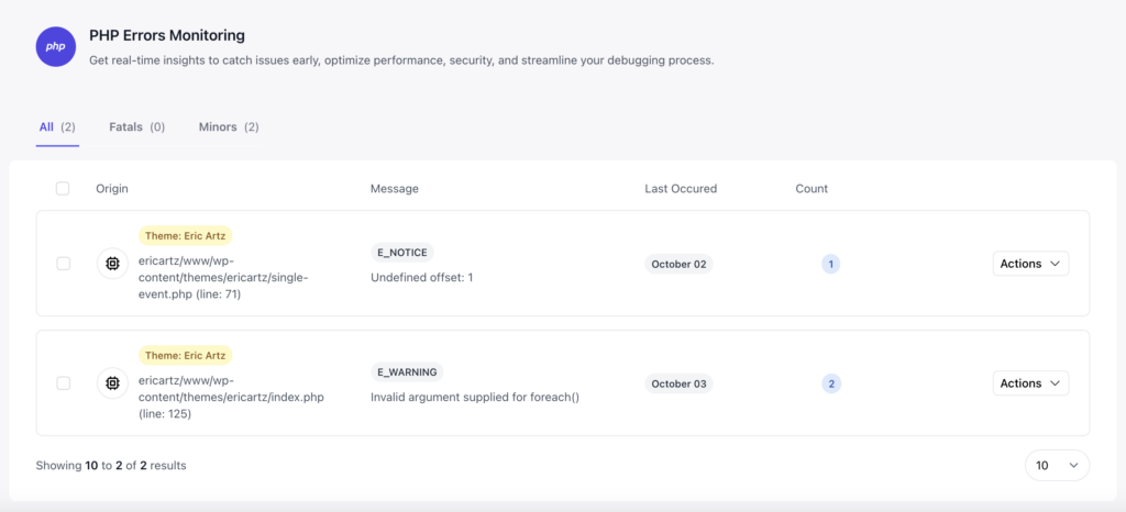 php error monitoring