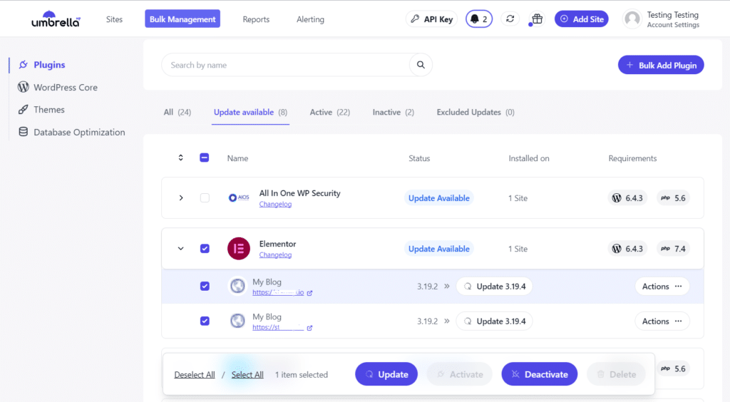 bulk update plugin from WP Umbrella