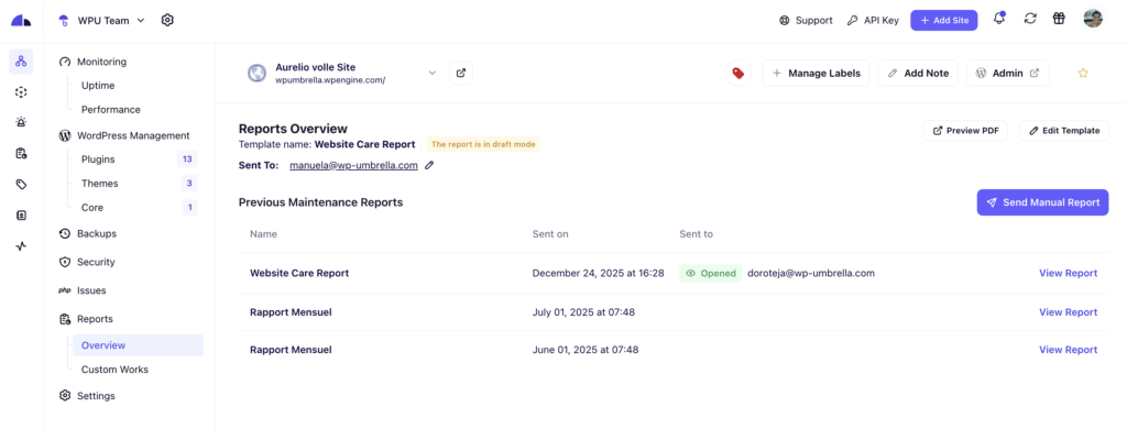 WP Umbrella maintenance reports