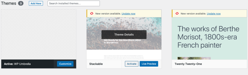 Deactivating themes in WordPress
