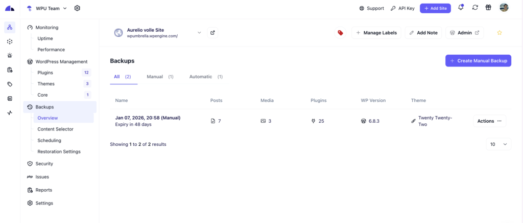 backup wordpress database using WP Umbrella