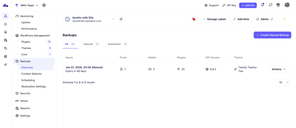 WP Umbrella: The best WordPress backup plugin