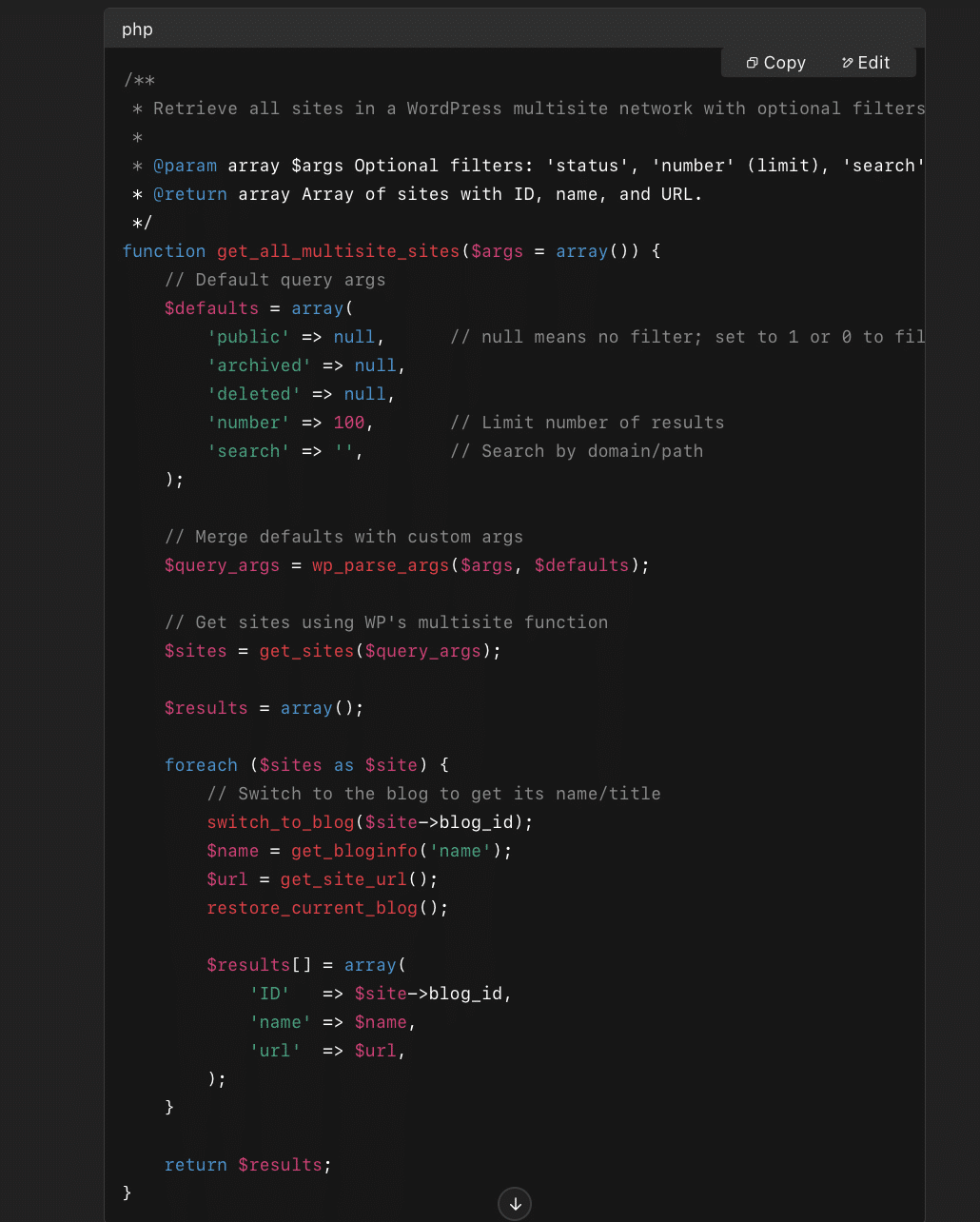 Output of AI Prompt for WordPress Developers