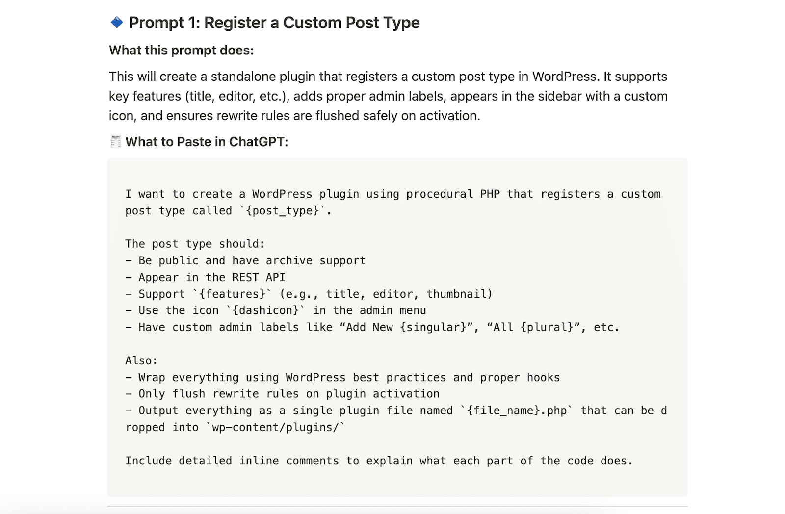AI Prompt for WordPress Developers