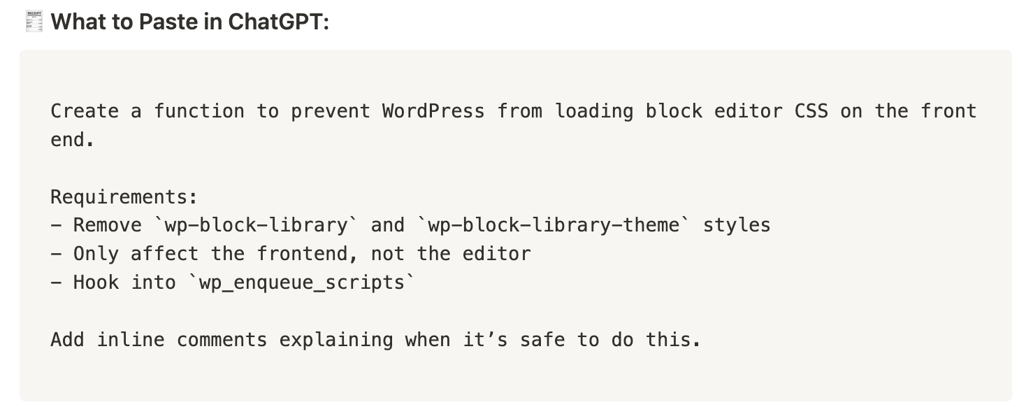 AI Prompt for WordPress Developers