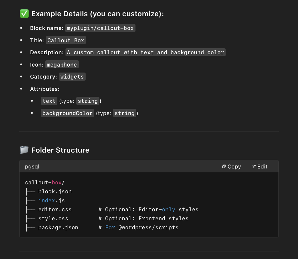 Output of AI Prompts for WordPress Developers
