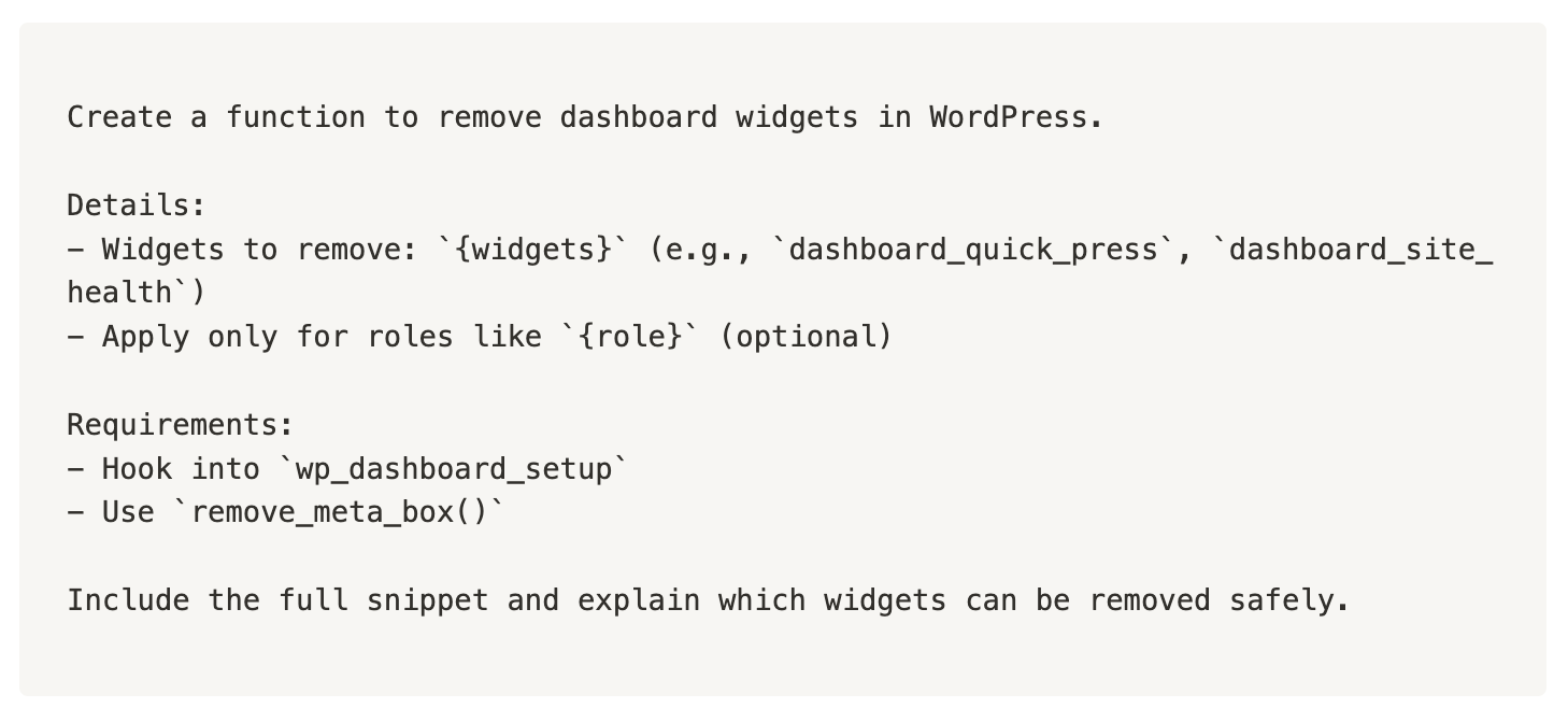 AI Prompt for WordPress Developers