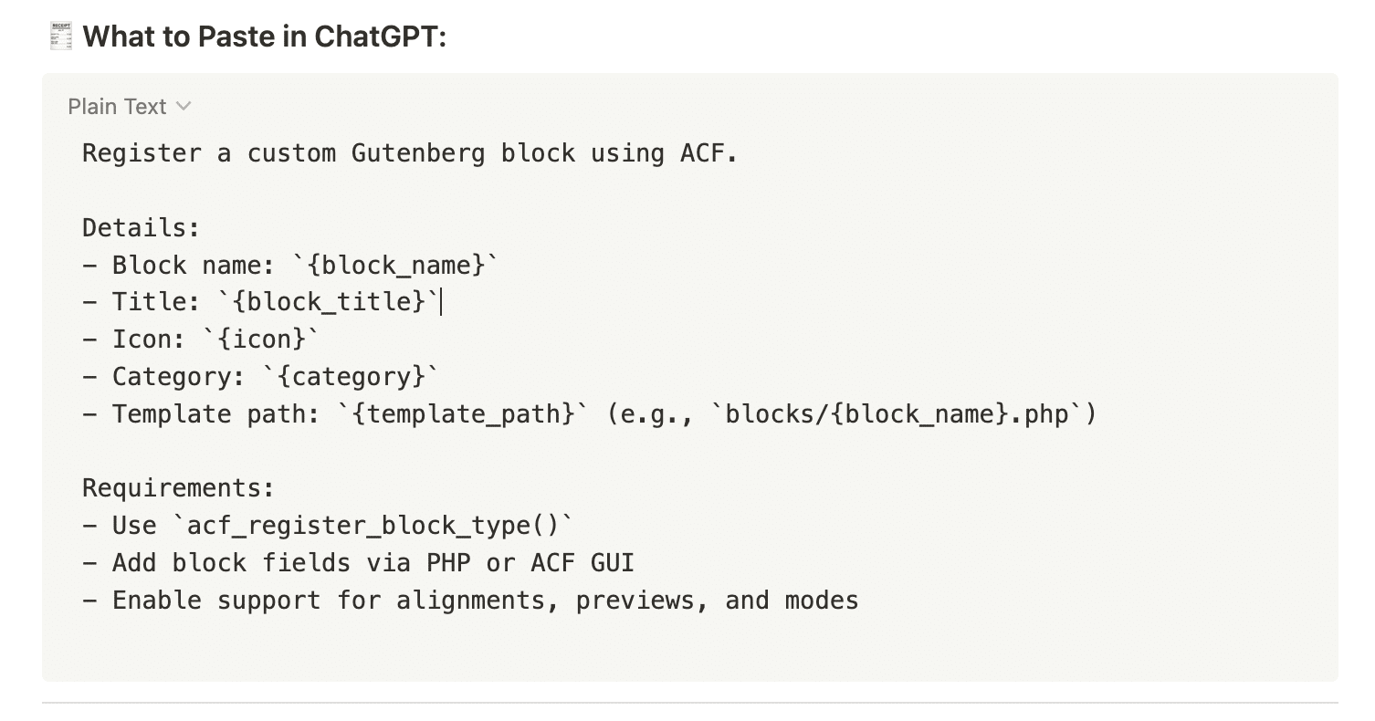 AI Prompt for WordPress Developers