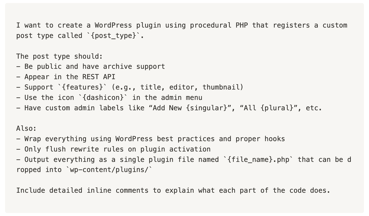 AI Prompt for WordPress Developers
