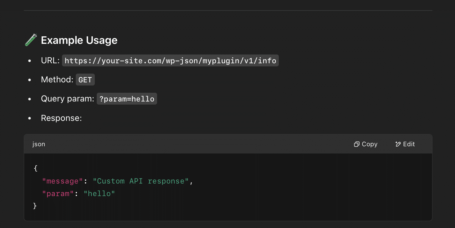 Output of AI Prompt for WordPress Developers