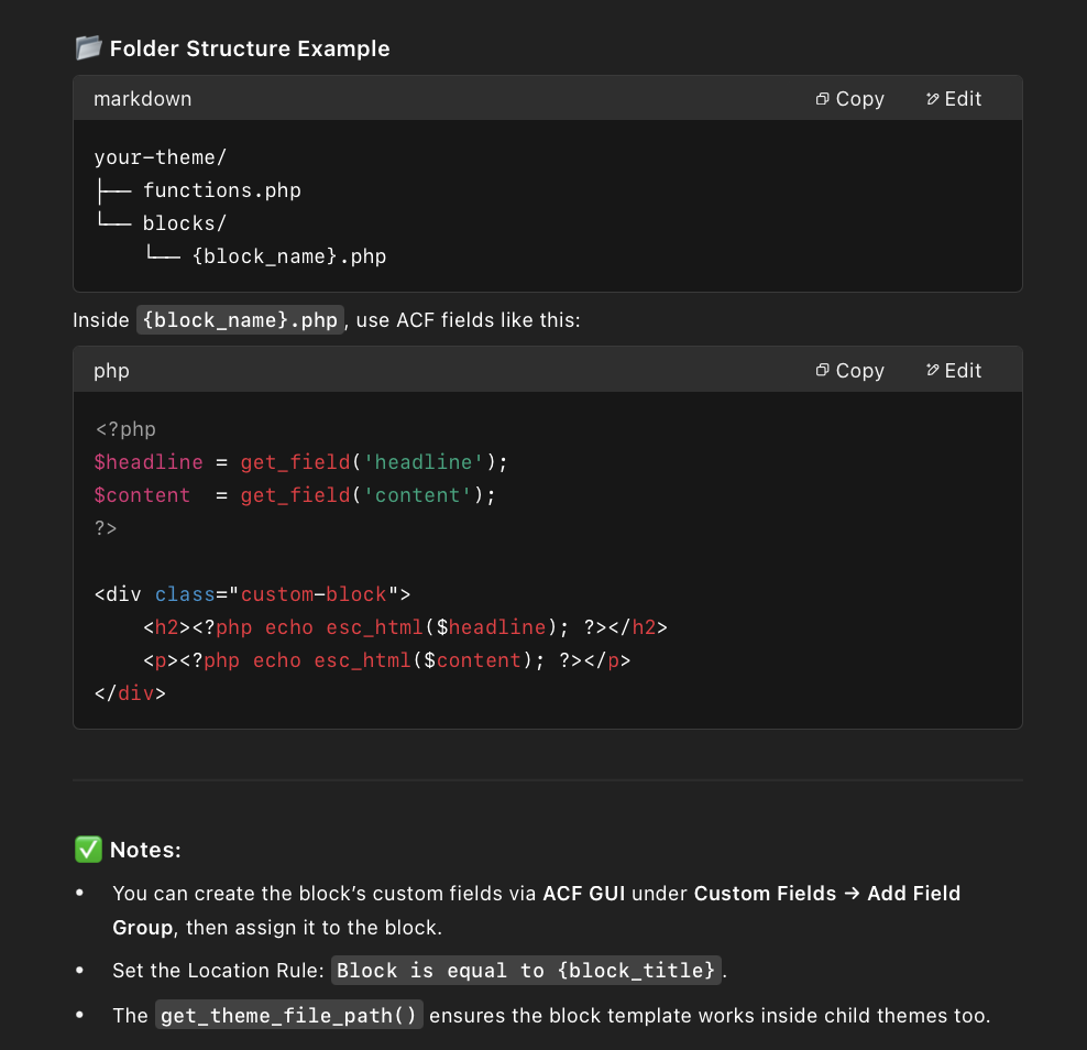 Output of AI Prompts for WordPress Developers