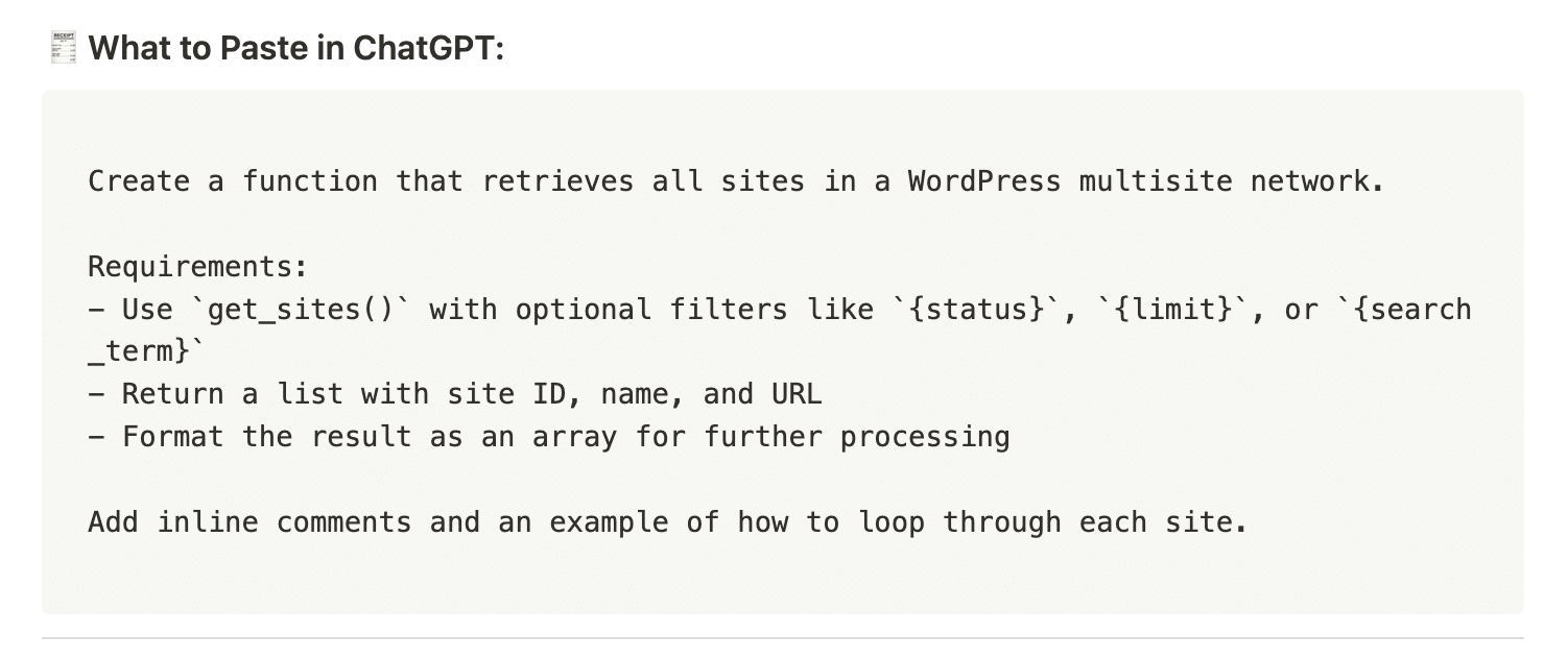 AI Prompt for WordPress Developers