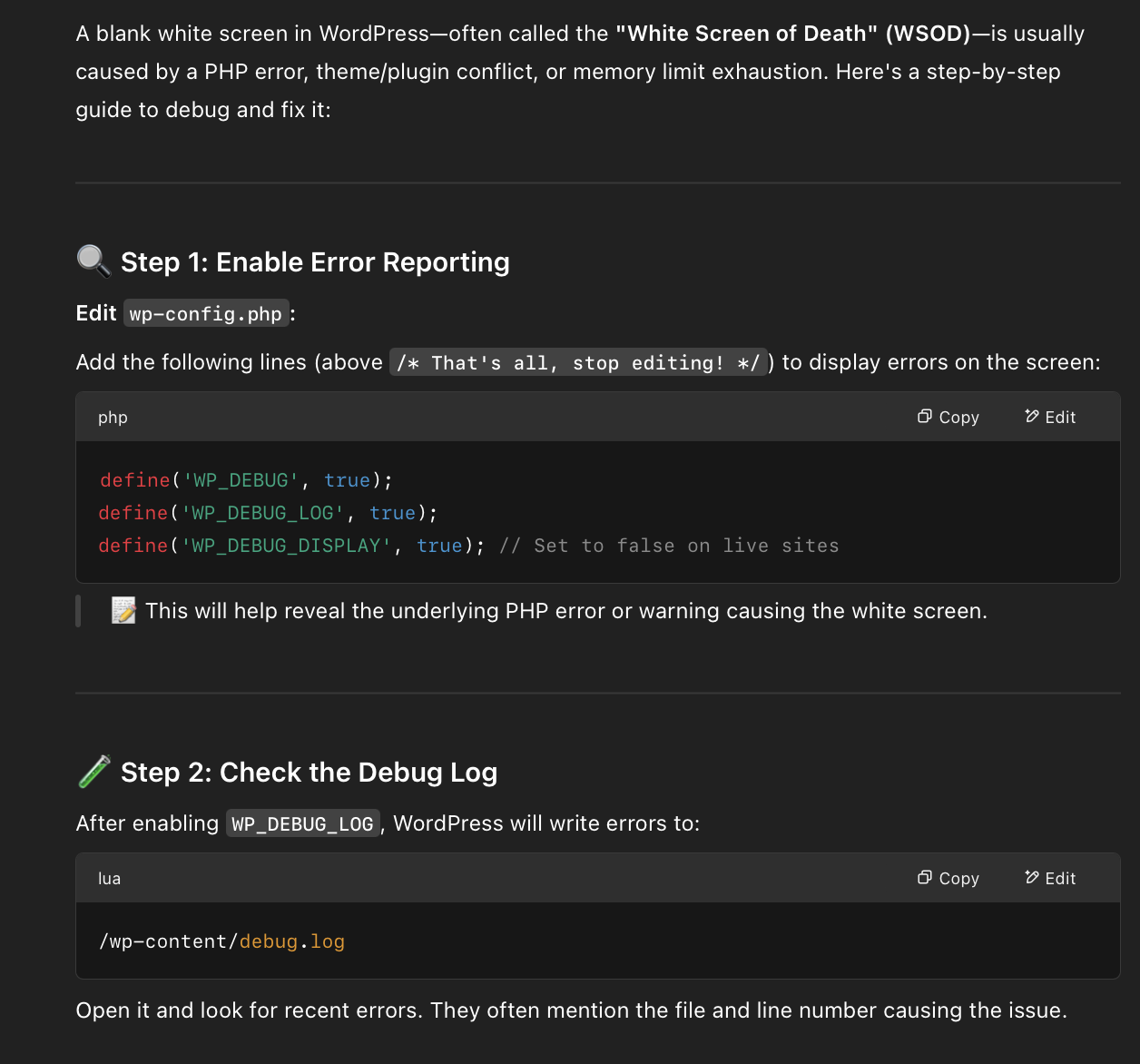 Output of AI Prompt for WordPress Developers