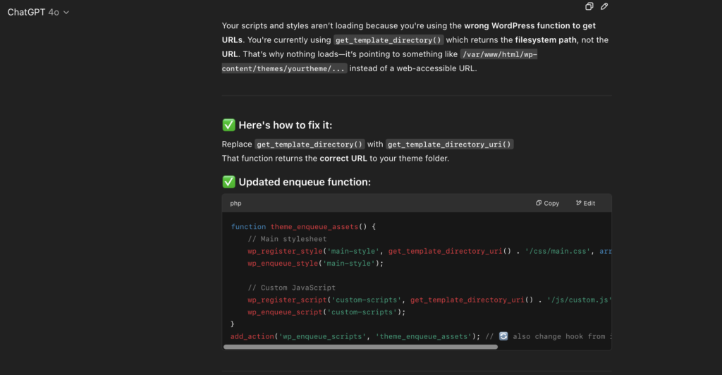 AI prompt for troubleshooting + Output