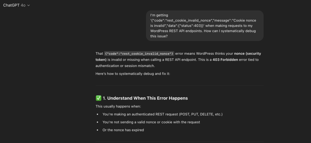 AI prompt for troubleshooting + Output
