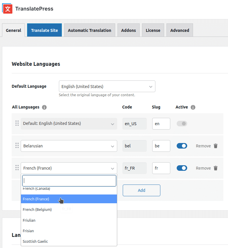 TranslatePress screenshot
