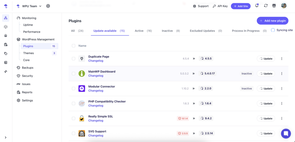 WP Umbrella plugin update dashboard