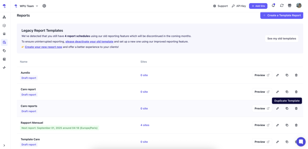 Maintenance reports in WP Umbrella