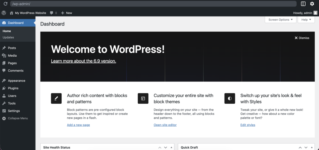 WordPress 6.9 Playground instance