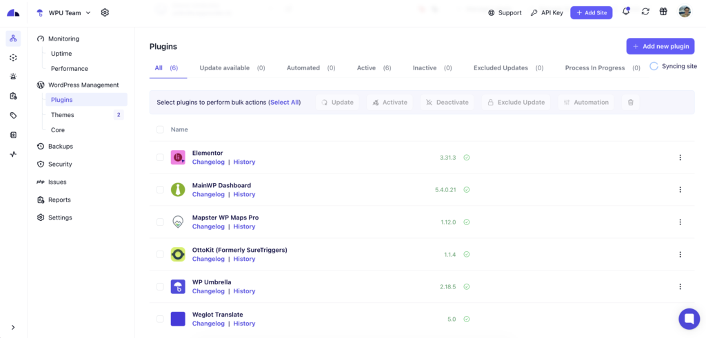 WP Umbrella management dashboard