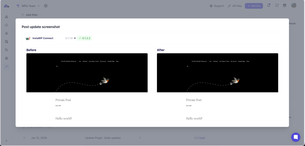 Log visual regression screenshots